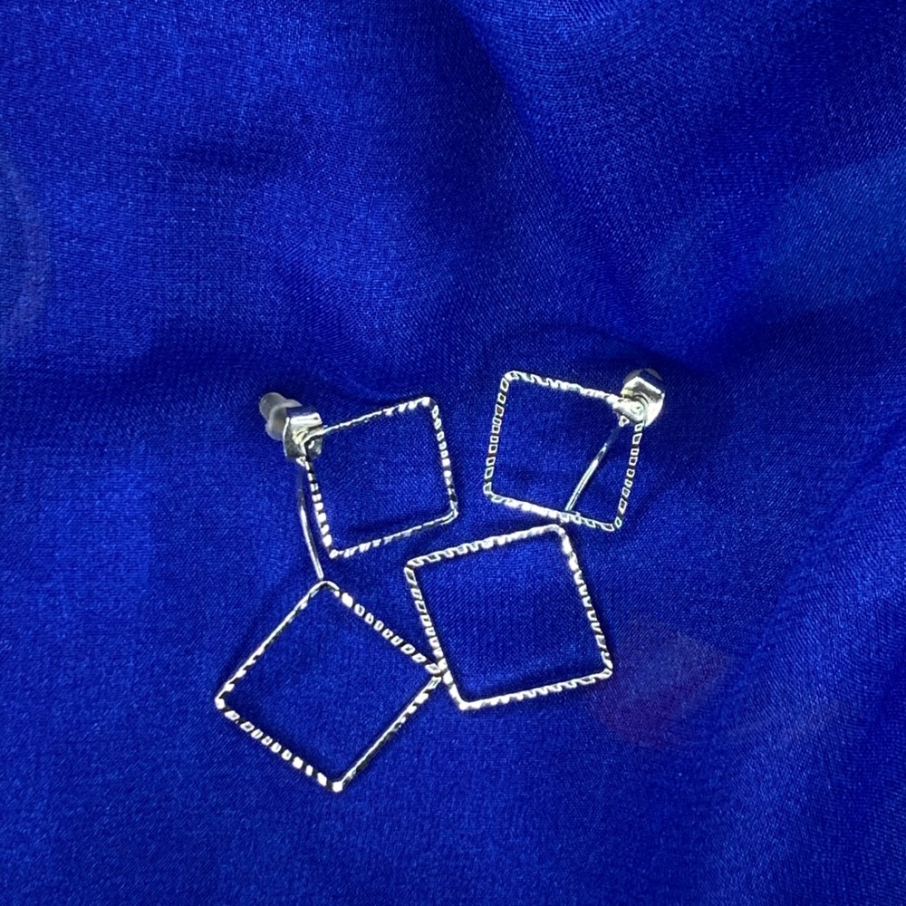 Square stacked silver earrings